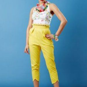 TARA STARLET High Waisted Trouser Capris Canary YellowPinup Retro UK 10 US 6 28